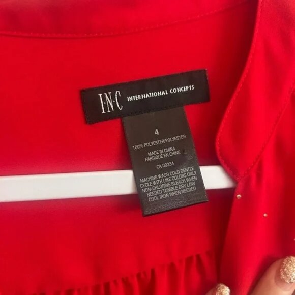 INC, size 4, red sparkly, v neck, criss cross long sleeve blouse, light weight - Picture 4 of 9